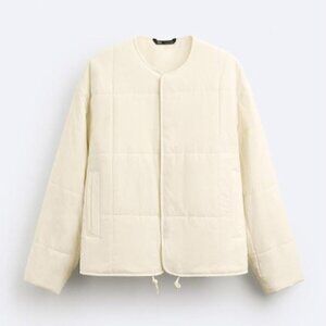 Zara Men's Light Padded Jacket Coat Modular Neckline Cream Snaps Closure XL NWT